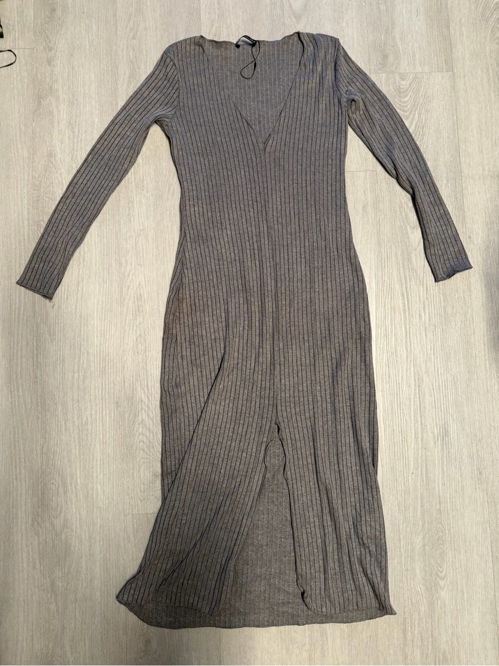 Zara Ribbed Midi Bodycon Dress in Heather Gray